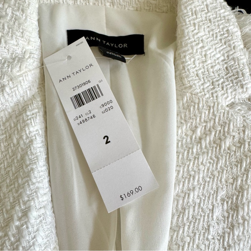 Ann Taylor The Newberry Blazer in Fringe Tweed White Sz 2 - Picture 6 of 11